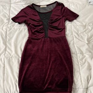Arden B Burgundy Mini Dress with Black Detail